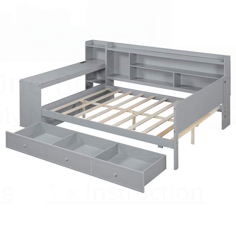 Durable Pine Bed Frame with Spacious Storage and Integrated Desk for Modern Bedrooms, Enhancing Space Utilization and Convenience.