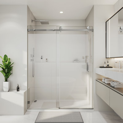 60 po X P 79 po H Porte de douche coulissante simple sans cadre avec Verre trempé transparent en nickel brossé