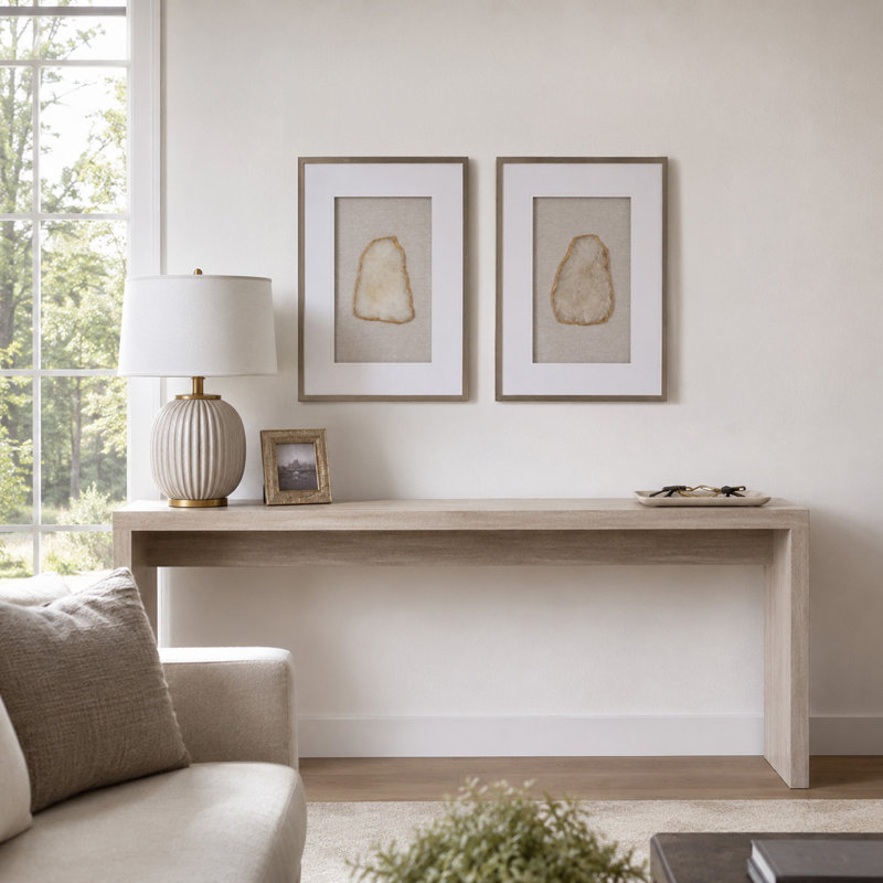 Ensemble de 2 toiles encadrées rectangulaires avec accent décoratif - Impression sous verre pour salon - 71 cm (28 pouces), beige et ivoire