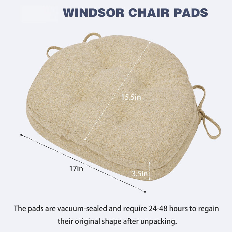 Coussins de chaise Windsor en mousse à mémoire de forme, avec attaches et housse lavable, 43 x 39 x 9 cm, ensemble de 4, beige