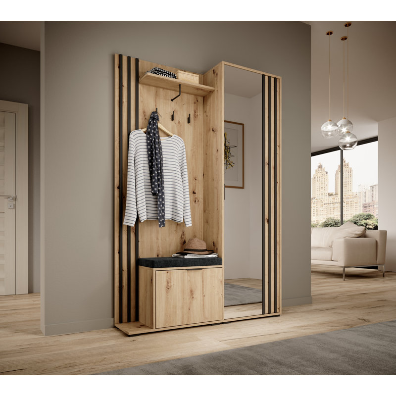 Romul Hall Tree 131cm Wide with Shoe Storage, Brown/Black