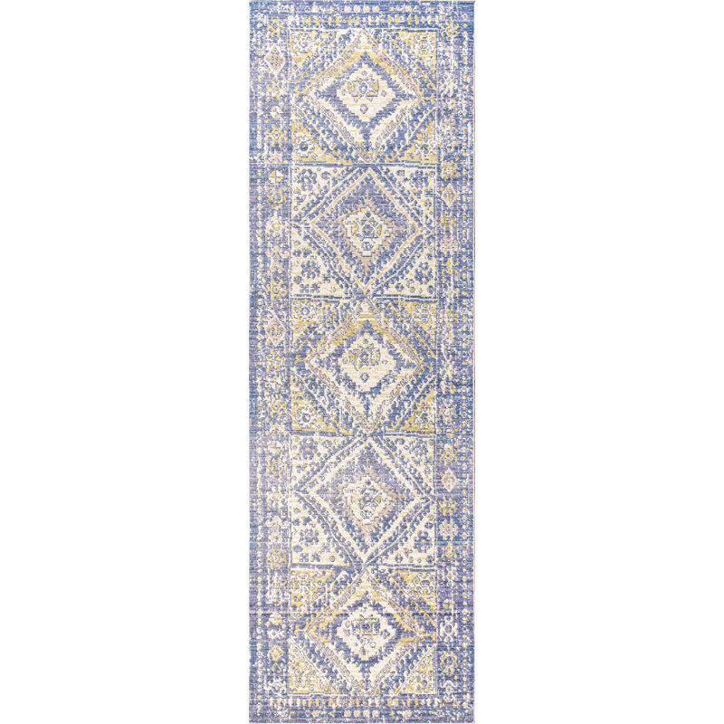 Peregrine Ornate Geometric Medallion Blue Rug, Runner 2'2" x 8'