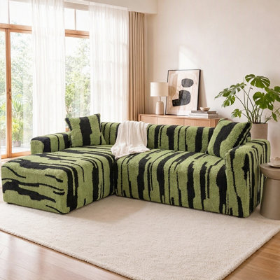 Sectional Couch Covers for L Shaped Sofa 2-Piece, Super Stretch Sofa Slipcover with Elastic Bottom & Foam Anchors, Plush Patterned Furniture Protector for Kids Pets, 2 Pillow Covers Included (3/4 Seat + 3 Seat Chaise)