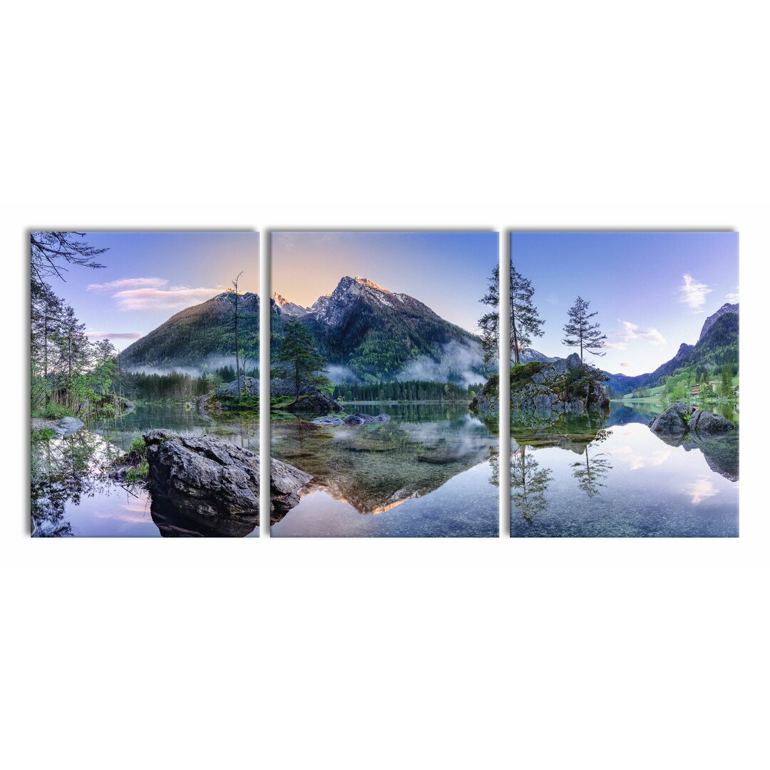 3-tlg. Leinwandbilder-Set Sonnenaufgang am Hintersee in Blau