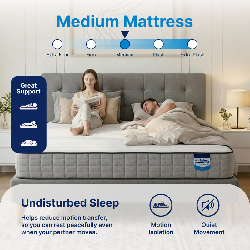 Winksleep Hydro Memory Foam Spring Mattress, Medium-Plush, 9-Zone Therma Pure, Single (3')