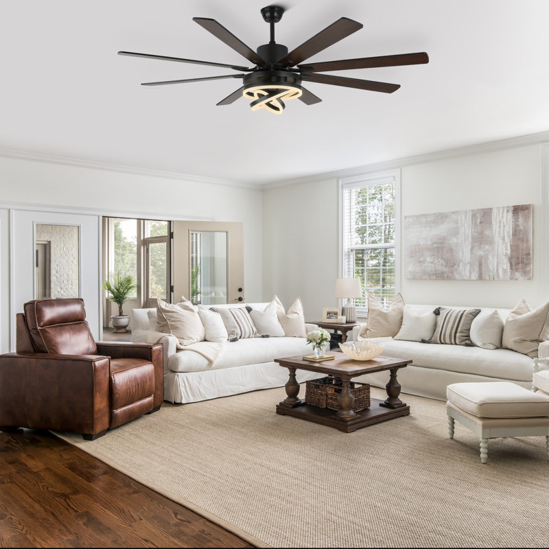 72" Modern Large Black Ceiling Fan with Dimmable LED Light and Remote Control DIY Shade 6-speed Reverisble Blades, Black