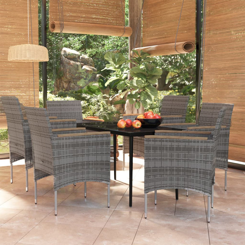  Garden Dining Set, Dark Gray Cushion/Gray Frame, 29.1" H x 78.8" W x 39.4" D, 6
