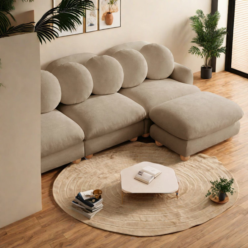Canapés à compression, canapé moderne à assise profonde en chenille de 173 cm pour la maison, Beige 2