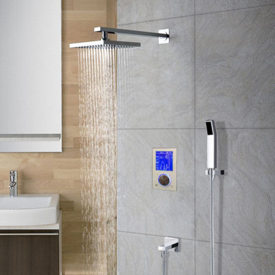 Système de douche 12 pouces en acier inoxydable avec valve thermostatique et douchette