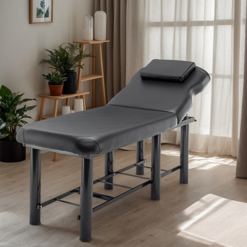 Professional Massage Table With Memory Foam Layer And Storage Shelf,Memory Foam Layer Salon Bed, Black, Black
