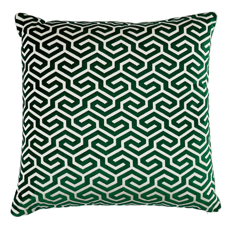 Ming Fret Velvet Pillow, 22" x 22", Emerald