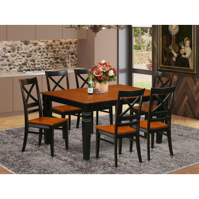 Ensemble de table de salle à manger 7 pièces composé d'une table rectangulaire en bois avec feuille papillon et 6 chaises de salle à manger, noir et cerise