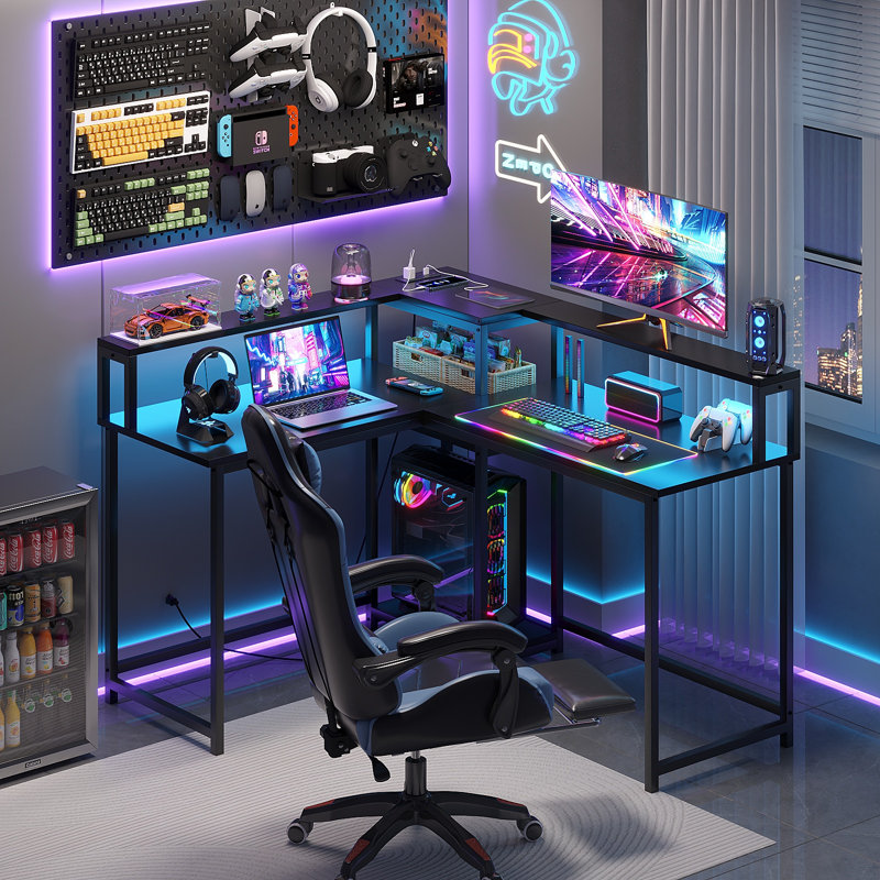 Double bureau d'ordinateur avec armoire de rangement centrale et tablettes supérieures - poste de travail pour adultes