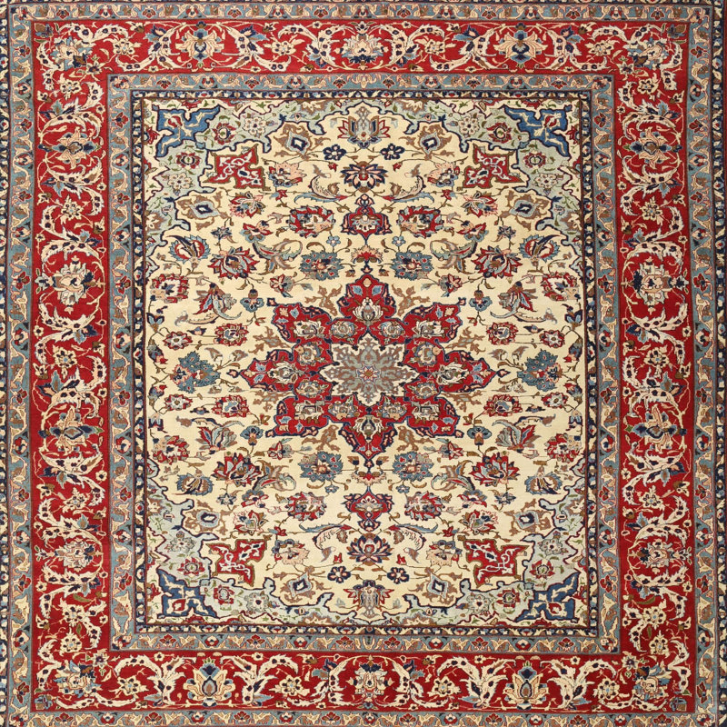 Tapis oriental Oesch Mehroon / noir / bleu, Carré 7 pi