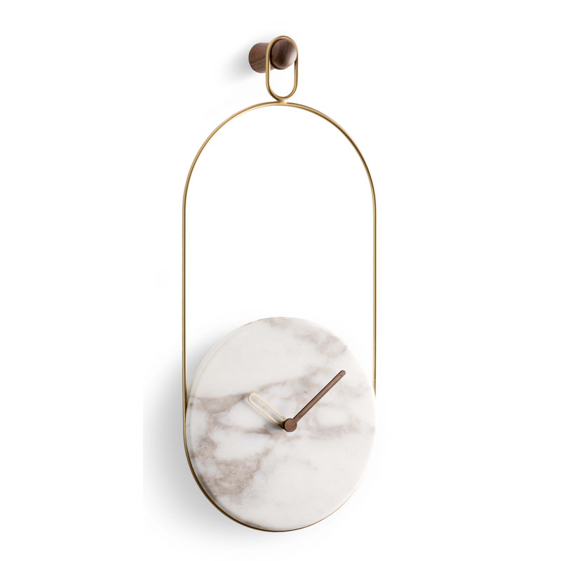 Eslabon Marble Wall Clock, Calacatta Marble/Brass