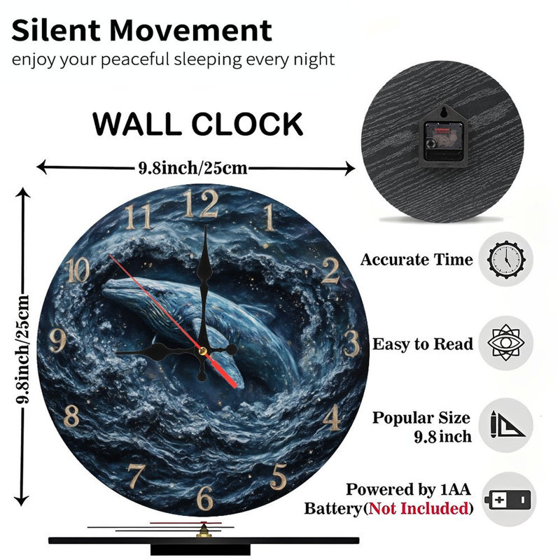 Clock With Whale In Dark Ocean