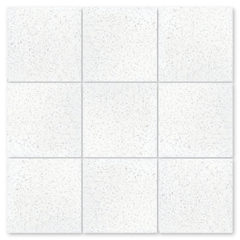 Solid Terrazzo 8" x 8" Cement Concrete Look Wall & Floor Tile, White
