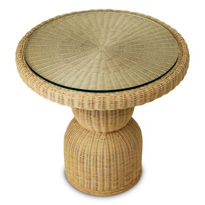 Dining Table Tiago Round Natural Rattan Incl Glass Top