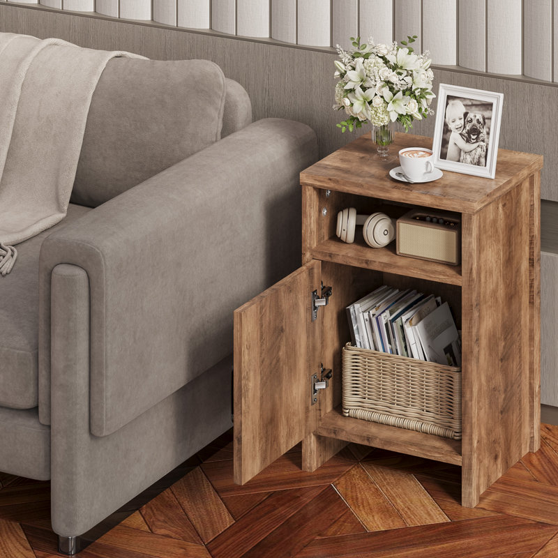 Farmhouse Nightstand with Storage Shelves Bedside Tables End Table for Bedroom Modern Wood Side Table Living Room