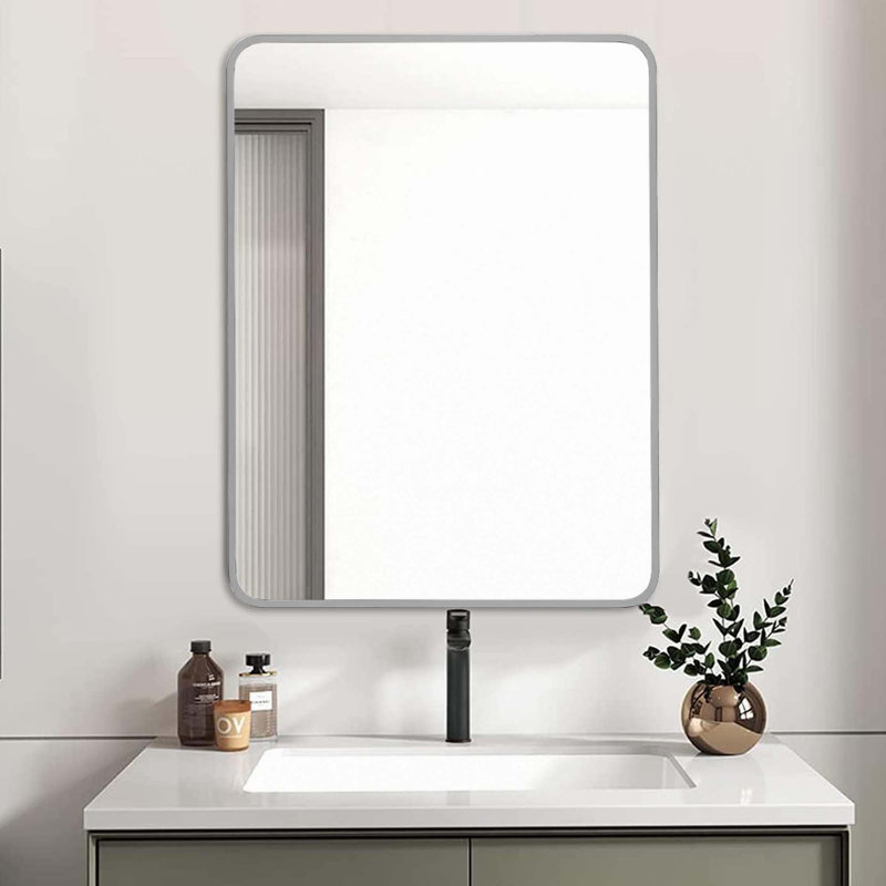 Miroir mural pour salle de bain, Argent argent, 32 po x 24 po