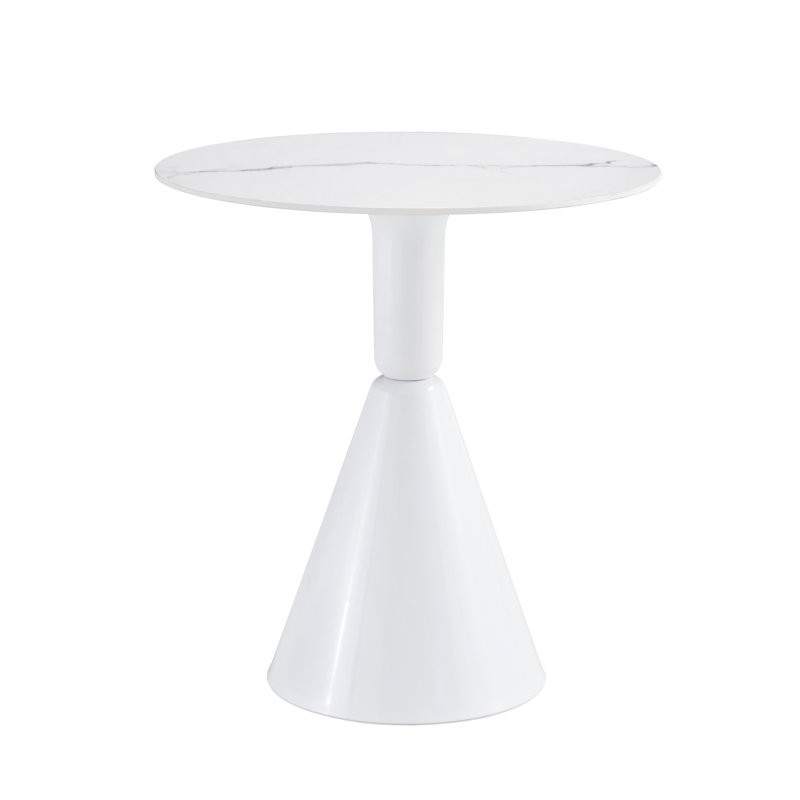Table de salle à manger blanche. Simple et gracieux avec planche de pierre naturelle. Coins arrondis pour salle de séjour ovale, stabilité, design moderne