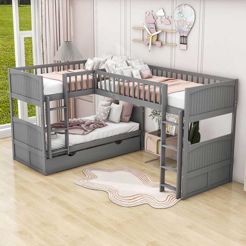 Giuseppina Kids Bunk Bed with Drawers, Gray