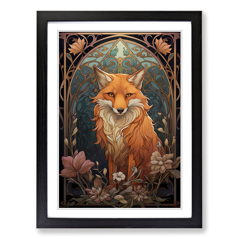Fox Art Nouveau Art - Framed Print, Black Framed, 64cm H x 46cm W