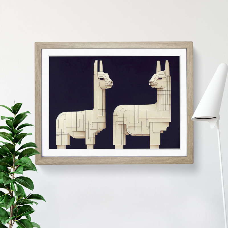 Futuristic Llamas - Single Picture Frame Print, Oak Framed, 46cm H x 64cm W x 2cm D