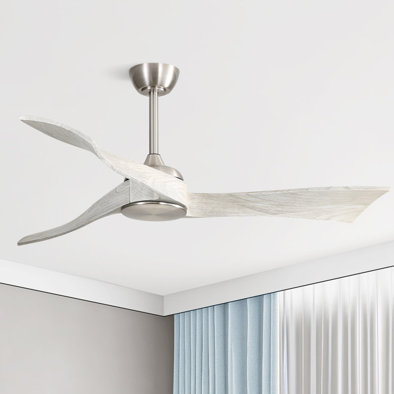 Ventilateur de plafond à hélice moderne de 52 pouces Kemp sans lumière, télécommande, 3 pales en bois massif, ventilateur d'intérieur pour la chambre à coucher, nickel et gris