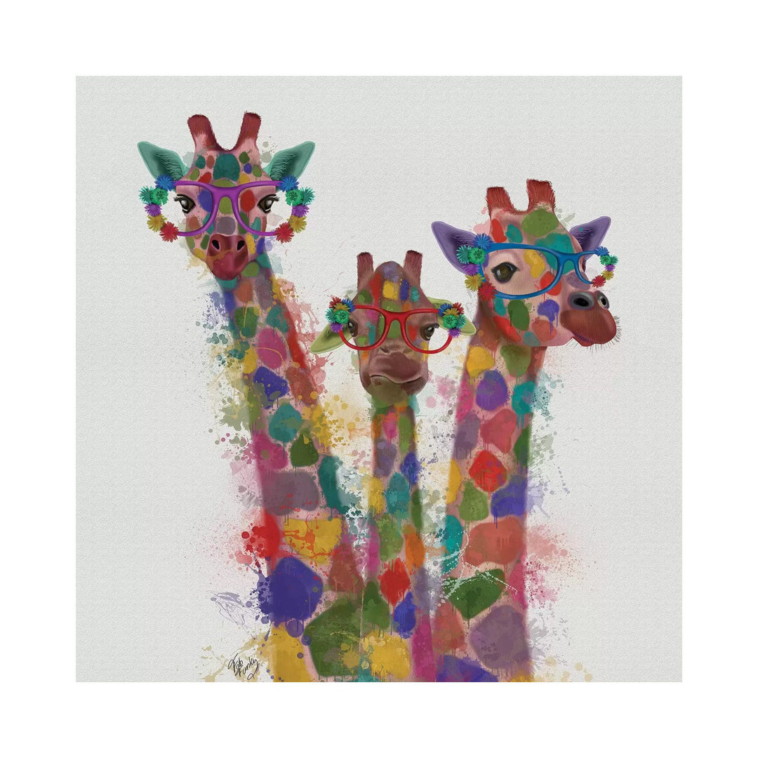 Rainbow Splash Giraffe Trio by Splash Giraffe Trio - Wrapped Canvas Print