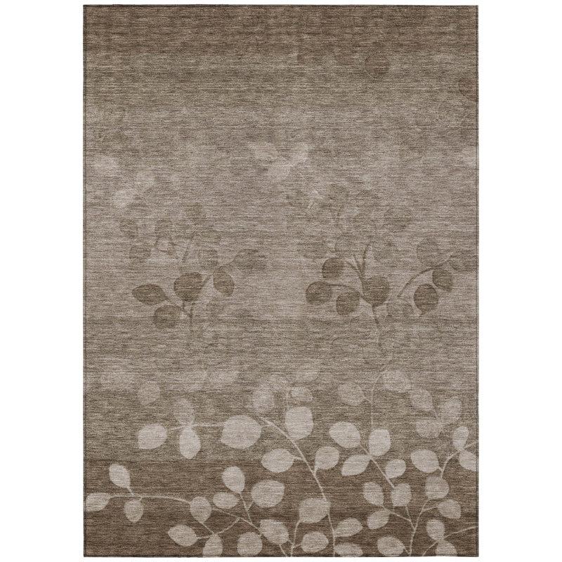 Tapis extérieur lavable floral taupe et beige 9 pi x 12 pi