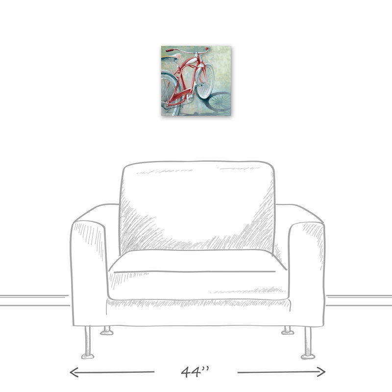 «Red Bicycle Peinture», reproduction de peinture acrylique sur toile, Toile tendue, H 12 po x l 12 po