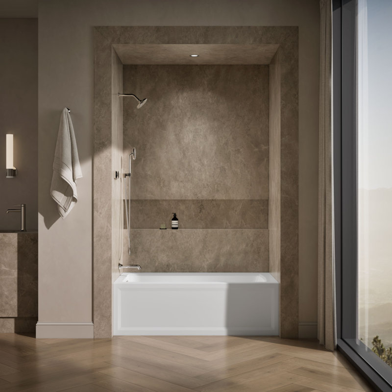 Archer Alcove Bath with Bask Heated Surface, Integral Apron, Tile Flange, White, Left