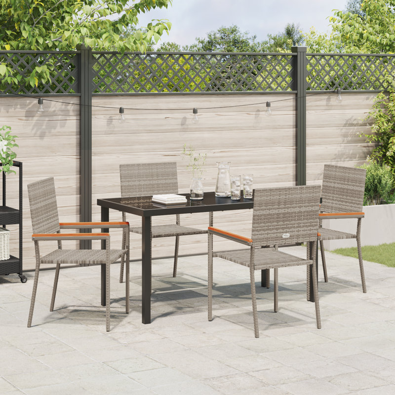 5 Piece Garden Dining Set Poly Rattan, Grey