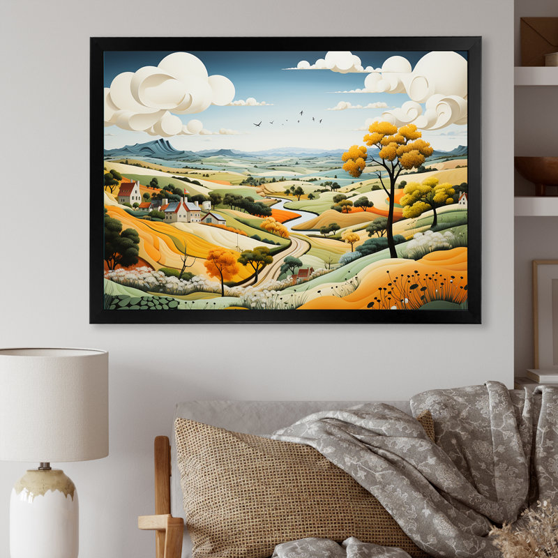 «Country Side De Stijl Lansdcape II», reproduction sur toile, Cadre simple noir, H 34 po x l 44 po x P 1,5 po
