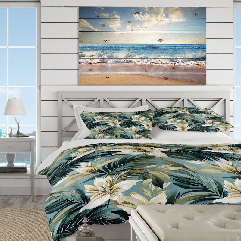 Ensemble de housse de couette Coastal Neutrals Tropical Pattern I - Tropical, Housse de couette pour très grand lit et 2 très