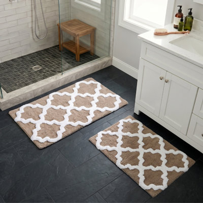 Ensemble de tapis de salle de bain 2 pièces Lavish Home - Tapis de bain 100% coton 41 x 24,5 pouces et 34 x 21 pouces avec imprimé de treillis texturé pour un décor de salle de bain élégant - Tapis de bain Tapis antidérapants lavables