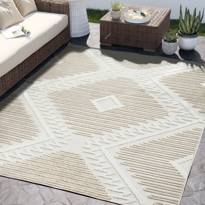 Tapis géométrique en polypropylène beige / gris Fujiko, Rectangle 4 pi x 6 pi