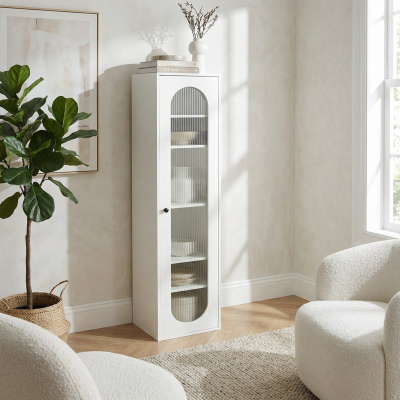 Tall Display Cabinet with Glass Door and Six Adjustable Shelves for Versatile Home and Office Storage