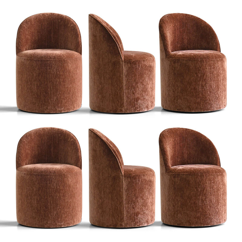 Rolling Chenille Upholstered Dining Chair With Hidden Casters (Set Of 6), Terra