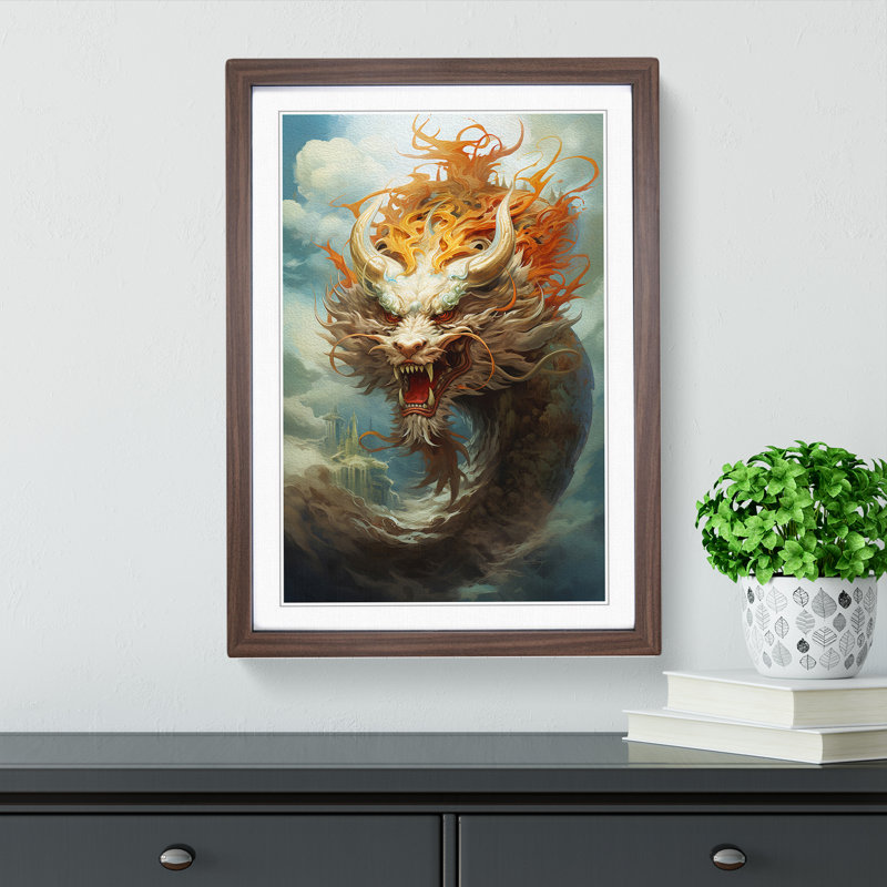 Chinese Dragon Conceptual - Single Picture Frame Print on Wood, Walnut Framed, 64cm H x 46cm W x 2cm D