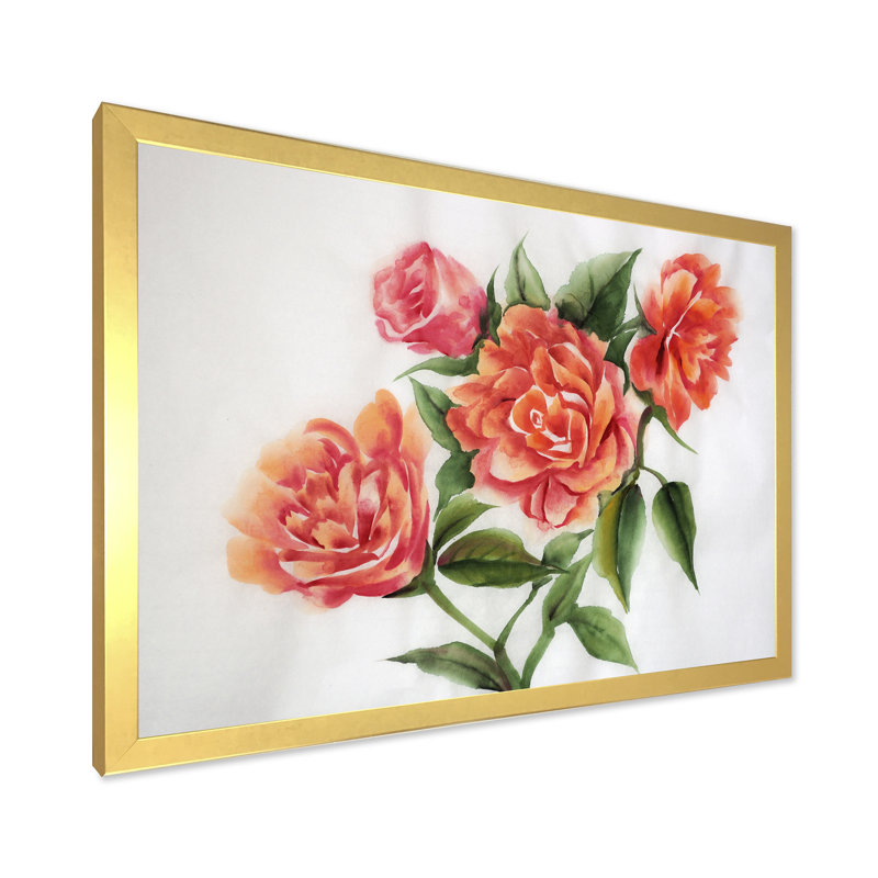 Orange Orange Roses - peinture sur toile, H 12 po x l 20 po x p 1 po, Encadrement doré