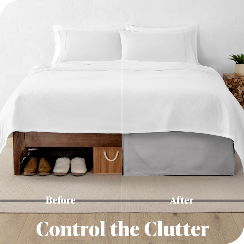 Light Gray Polyester Queen Bed Skirt with Pleats