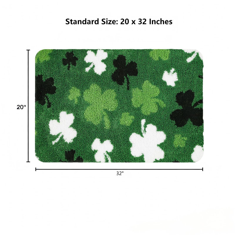 Tapis de bain vert à motif trèfle, 20 po x 32 po, antidérapant pour salle de bain et bord de piscine, tapis de décoration de la Saint-Patrick