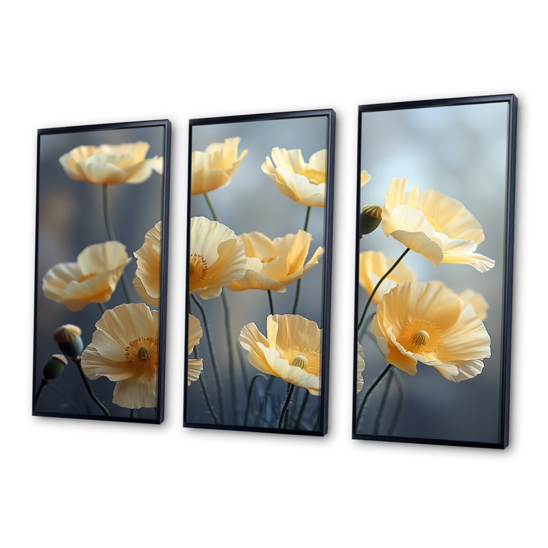 Eshan - ensemble d'art mural coquelicots, H 28 po x l 36 po x P 1 po, Toile avec cadre flottant noir