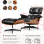 Méridienne Mid-Century avec repose-pieds, fauteuil d'appoint en cuir véritable, fauteuil inclinable ergonomique pour la chambre à coucher du salon-133329645-133329646