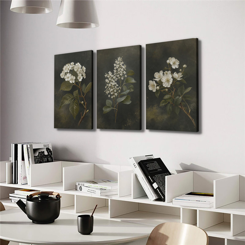Impression sur toile murale, reproduction de peinture à l'huile, branches de fleurs blanches rétro pour salon, salle à manger