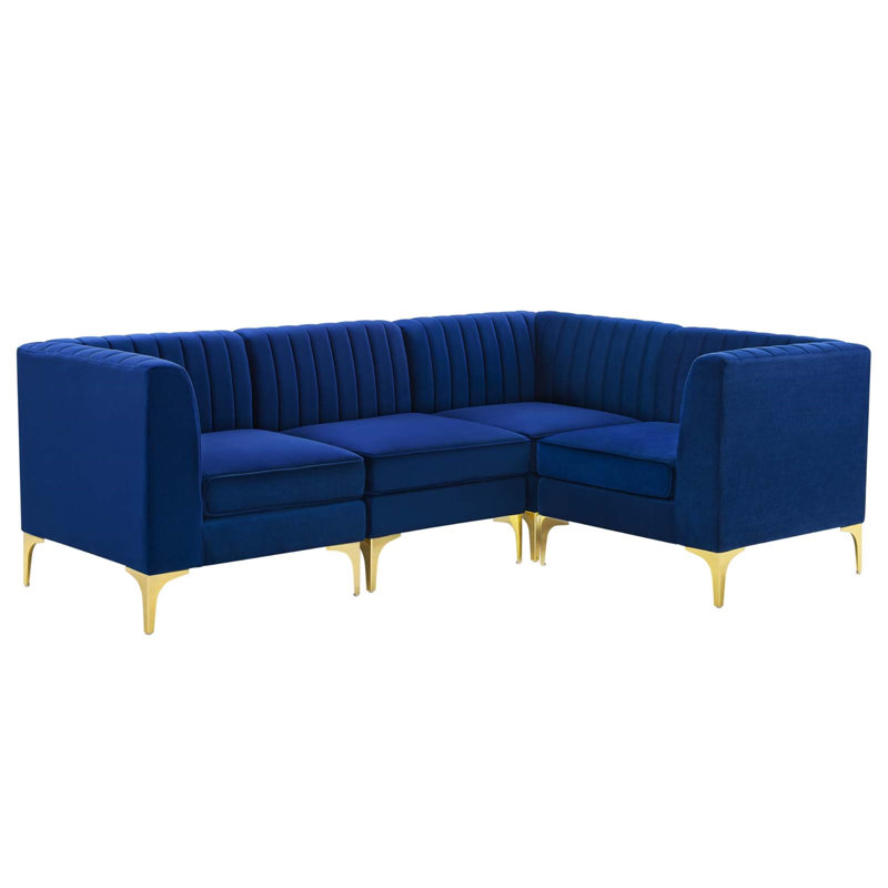 Triumph Velvet Reversible Modular Corner Sectional, Navy Velvet