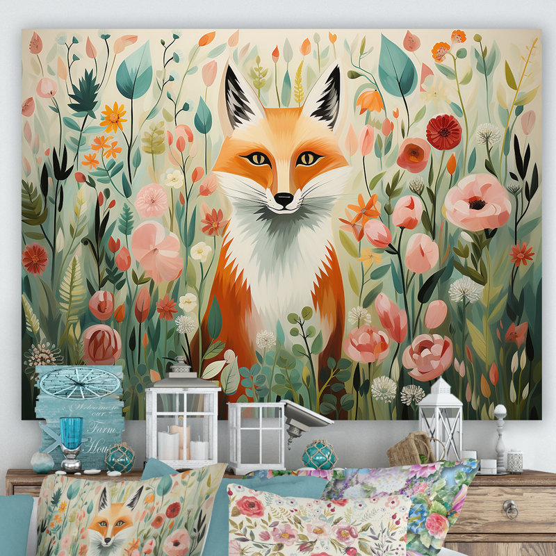Art sur toile renard orange et rose de style IV - renard, Toile tendue, H 30 po x l 40 po x P 1,5 po