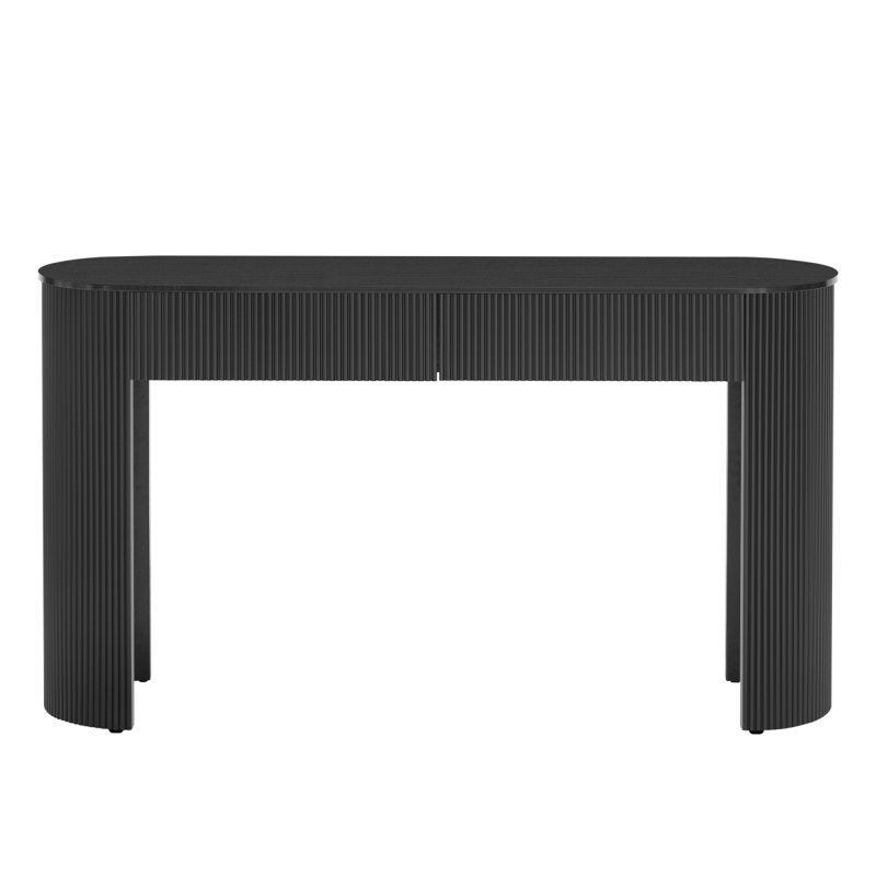 Table d'entrée avec design cannelé TREXM, console moderne avec rangement, plateau ovale et 2 tiroirs pour l'entrée et le salon (noir)